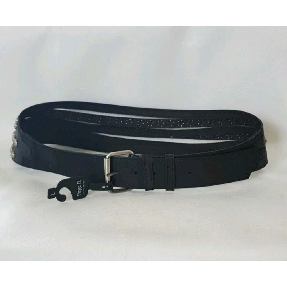 Page D New York Wide Leather Studded Waist Belt Black Panel Corset Belt L 37-41
